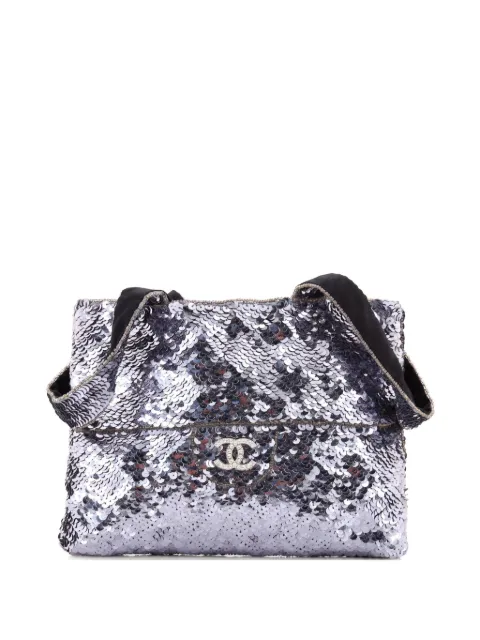 CHANEL Pre-Owned Trompe L'Oeil CC Evening Bag Sequins tote bag Silver 7AOIUUANKKL7HJQI