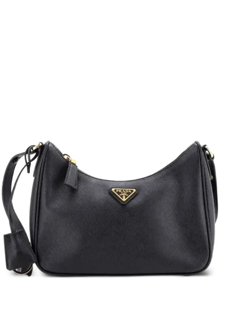 Prada Pre-Owned Adjustable Handle Zip Saffiano Leather Mini hobo bag Black 48JY4YIVJP9Q9B2B