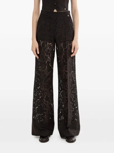 NISSA floral-embroidered trousers Black P16442