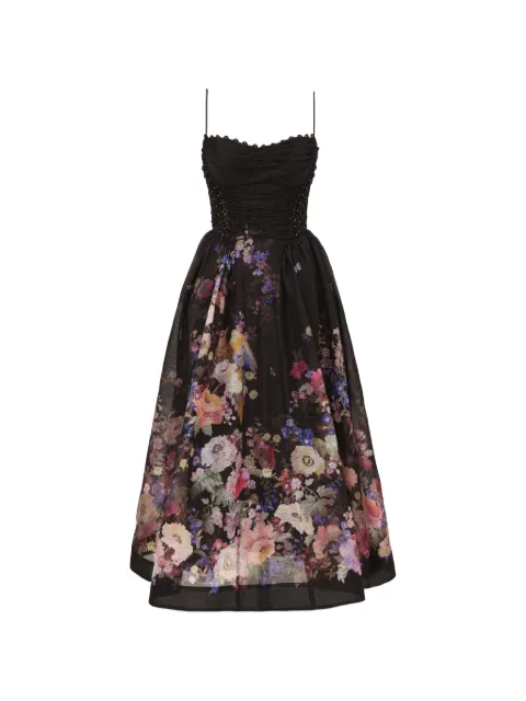 ZIMMERMANN Luna floral-print bead-embellished midi dress Black 6347DS261
