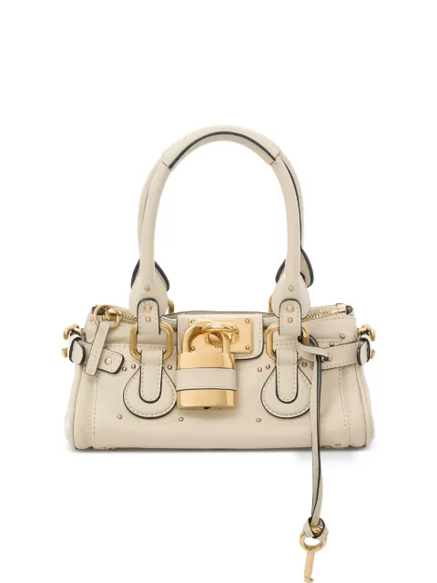 Chloé small Paddington padlock leather tote bag Neutrals CH26SS805P75
