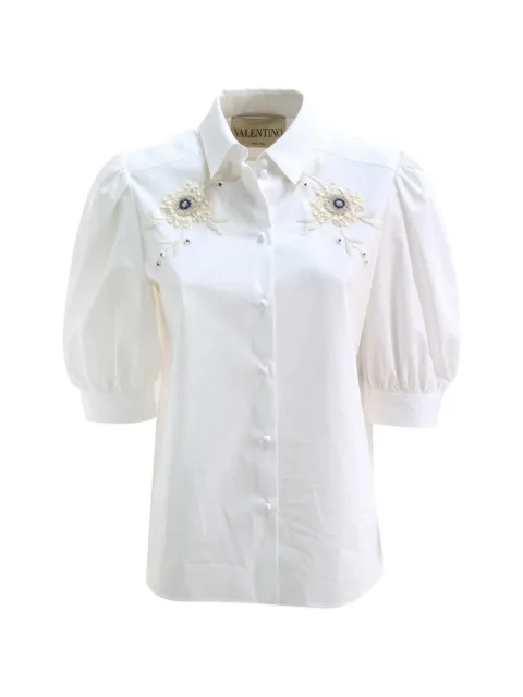 Valentino Garavani floral-appliqué puffed-sleeve shirt White BAB8G15A6