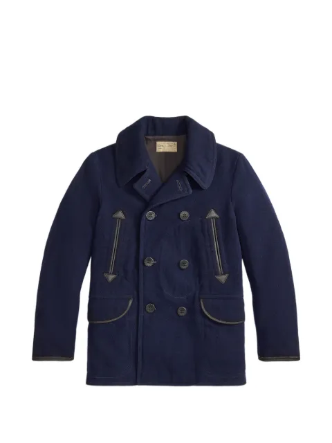 Ralph Lauren RRL double-breasted leather-trimmed coat Blue 782P14111001
