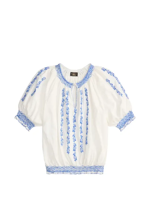 Ralph Lauren RRL floral-embroidered smocked blouse White 282P17004