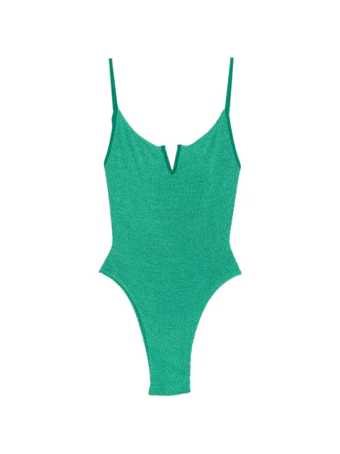 Bond-eye crinkle-texture V-neck swimsuit Green 693M