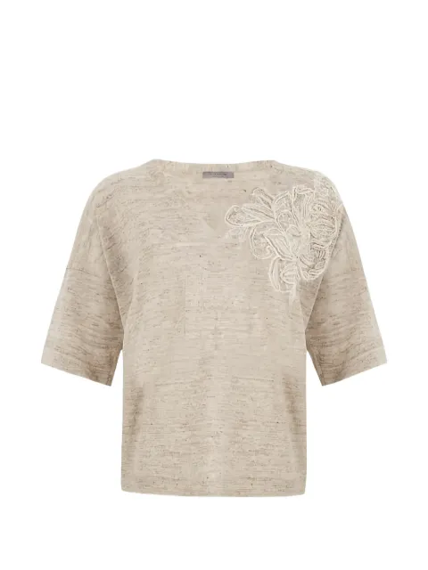D.Exterior floral-applique T-shirt Neutrals 623188ARGI