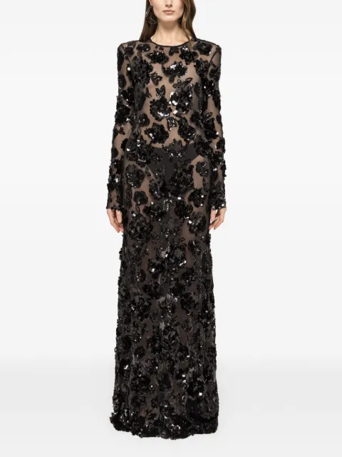 NISSA appliquéd sequinned tulle maxi dress Black RS16382
