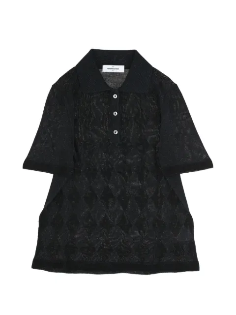 Gran Sasso argyle-knit short-sleeve polo top Black 5721023010598