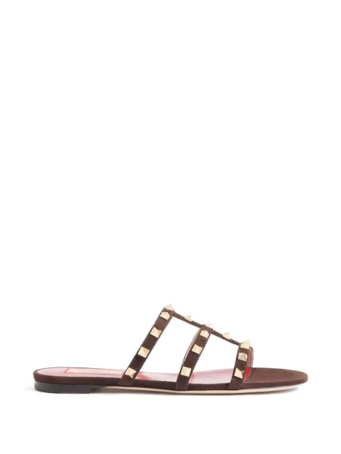 Valentino Garavani Rockstud slide sandals in suede 05mm Brown WS0C49CVB