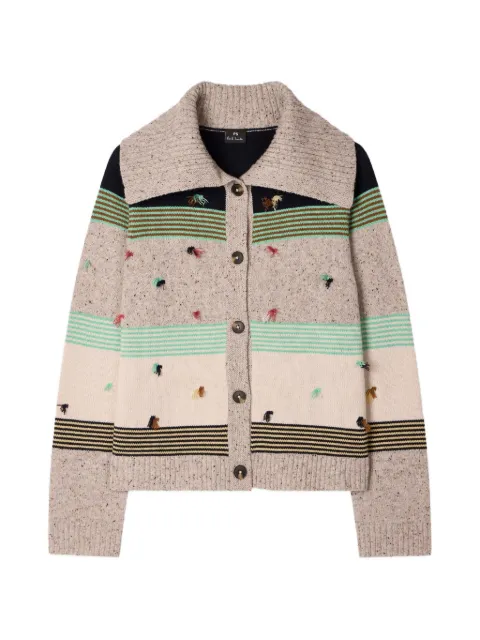 PS Paul Smith block-stripe knit wool cardigan Neutrals W2R801NV31413