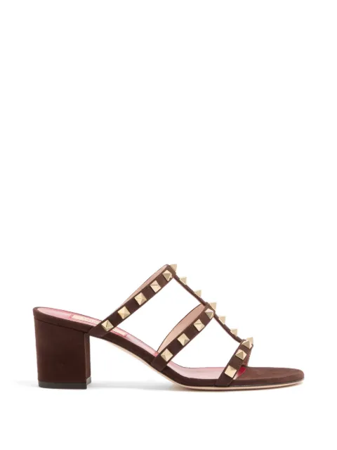 Valentino Garavani Rockstud slide sandals in suede 60mm Brown WS0C47CVB