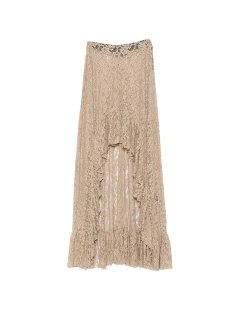 Barbara Bologna ruffled lace-texture asymmetric skirt Neutrals PIZZO10