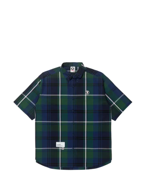 AAPE BY *A BATHING APE® Moonface-patch plaid shirt Blue AAPSRM8435XXK