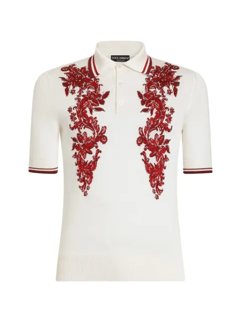 Dolce & Gabbana silk polo shirt with intarsia White GXZ02TJBSPM