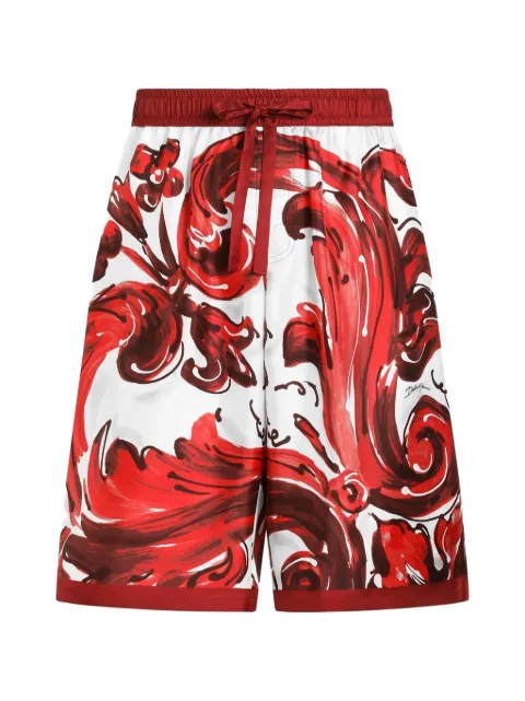 Dolce & Gabbana Vanity bermuda shorts in Majolica-print silk twill Red GV37ATHI133