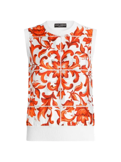 Dolce & Gabbana Majolica-print silk and twill tank top White FXT06TJBSP8