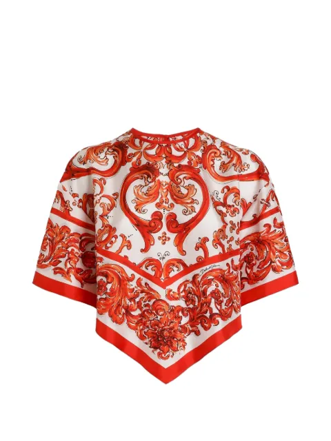 Dolce & Gabbana majolica-print silk top White F7BQ8TGDDRE
