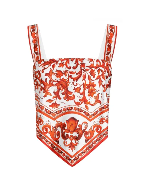 Dolce & Gabbana Majolica-print silk twill bustier top White F7BB0TGDDRE