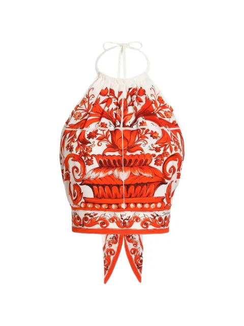Dolce & Gabbana Majolica-print charmeuse top White F7BA8TGDDRJ
