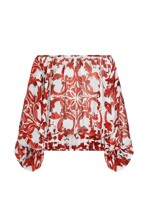 Dolce & Gabbana Majolica-print poplin top White F72G7TGDDRH