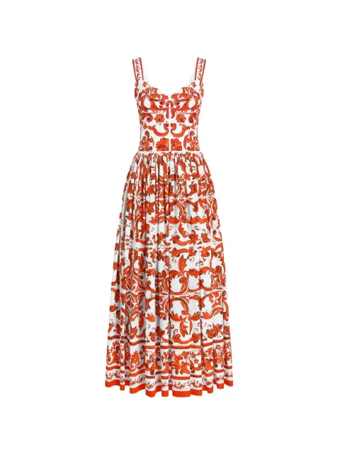 Dolce & Gabbana Majolica-print long poplin dress White F6TTHTGDDRL