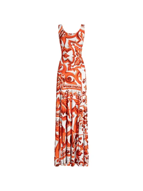 Dolce & Gabbana Majolica-print organzine Long Dress Orange F6DAOTFS8DS