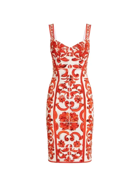 Dolce & Gabbana Majolica-print charmeuse short dress White F63G9TGDDRJ