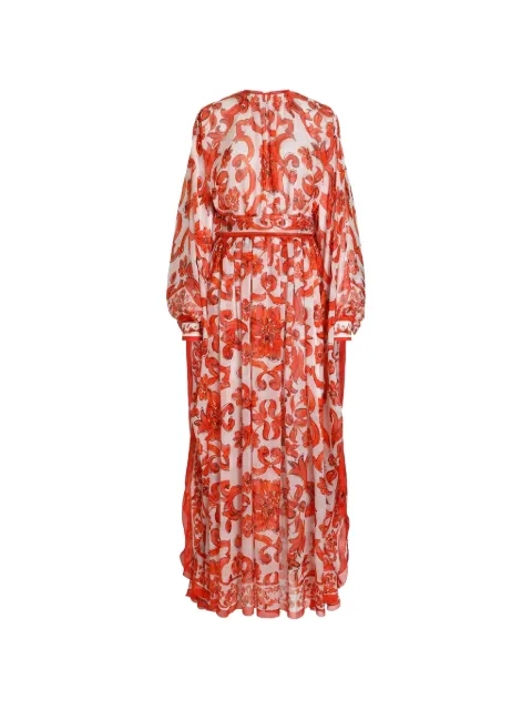 Dolce & Gabbana Majolica-print long kaftan dress White F615BTGDDRH