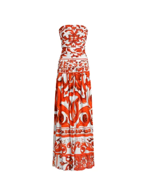 Dolce & Gabbana Majolica-print organzine long dress Orange F614VTFS8DR