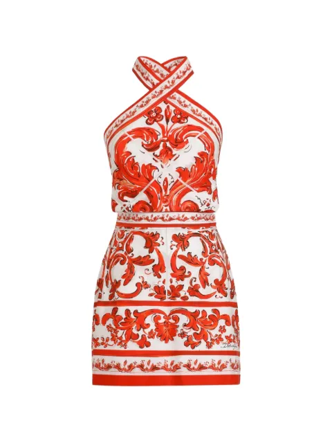 Dolce & Gabbana Majolica-print poplin dress White F614TTGDDRD