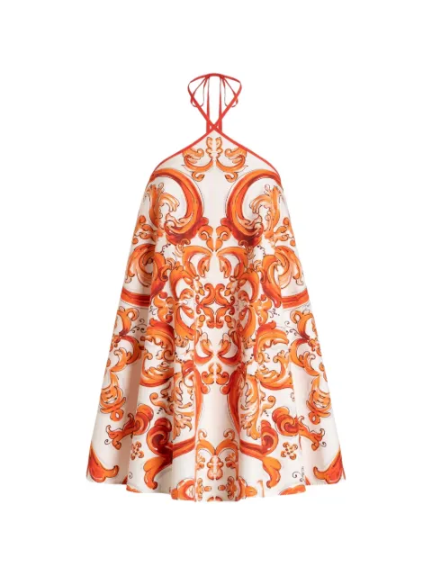 Dolce & Gabbana flared dress in majolica-print poplin White F614RTGDDRD