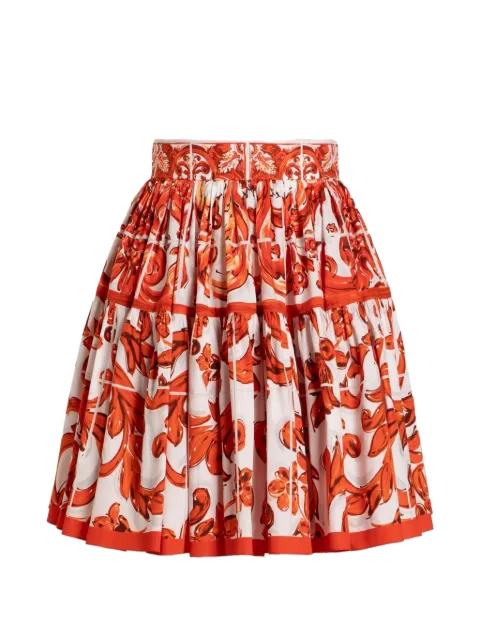 Dolce & Gabbana Majolica-print poplin short skirt White F4CB1TGDDRL