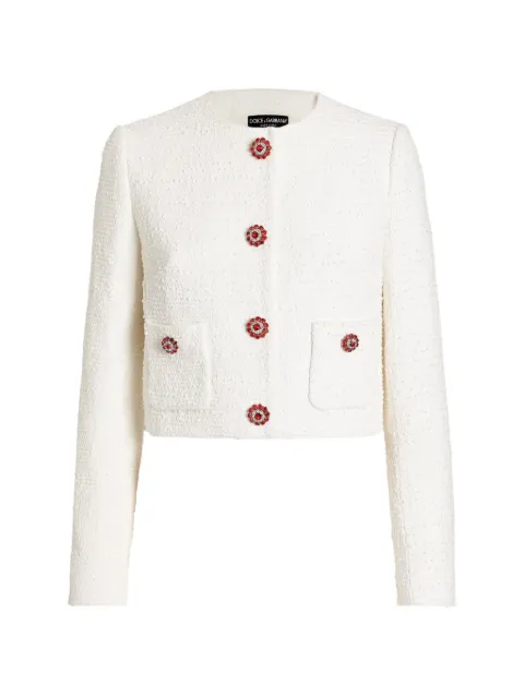 Dolce & Gabbana single-breasted tweed jacket with jewel buttons Neutrals F27JAZHUMW9