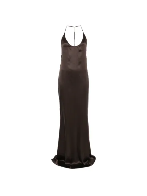 TOM FORD halterneck silk evening maxi dress Brown AB3711FAX1720