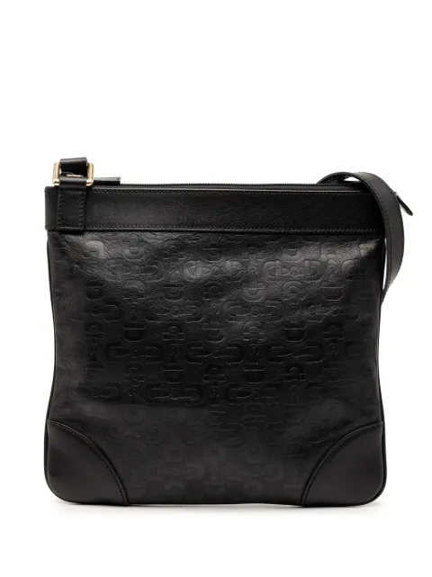 Gucci Pre-Owned 2000-2015 Embossed Leather Horsebit crossbody bag Black EV39ZKSIBFNUWKVF