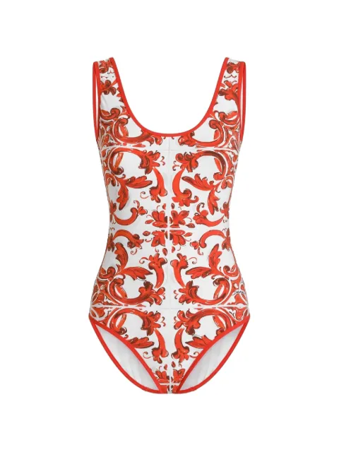 Dolce & Gabbana Majolica-print one-piece swimsuit White O9A46JONO19