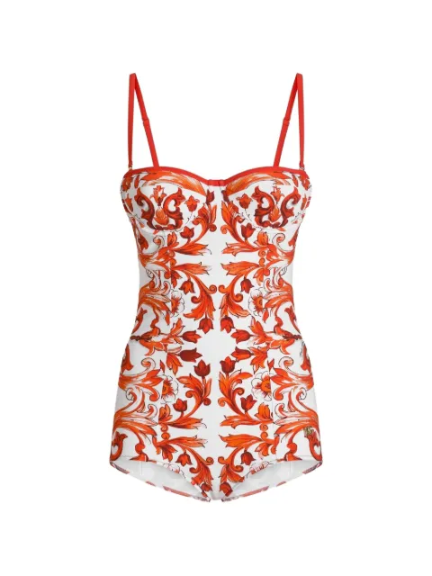 Dolce & Gabbana Majolica-print one-piece swimsuit White O9A13JONO19