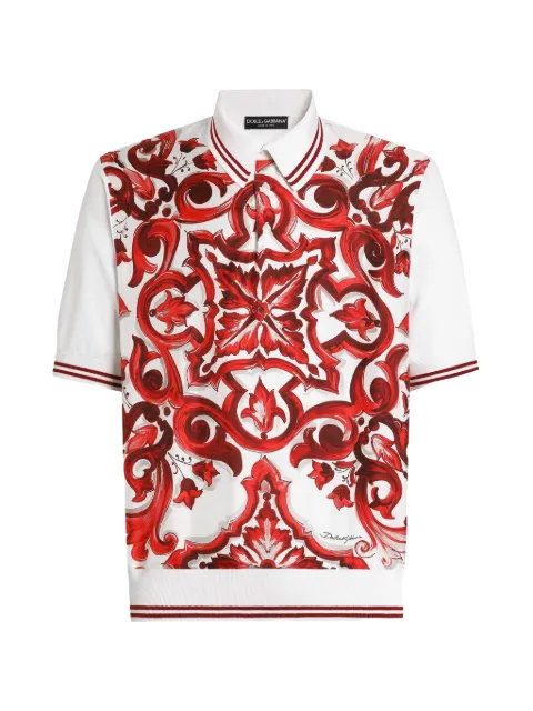 Dolce & Gabbana Majolica-print polo shirt in silk White GXZ18TJGMJ2