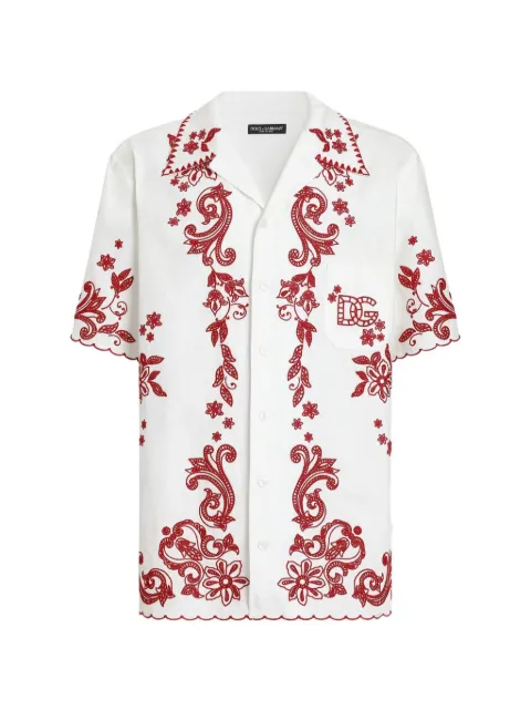 Dolce & Gabbana Hawaii linen shirt with cutwork White G5OV8ZGK409