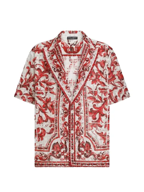 Dolce & Gabbana Vanity shirt in Majolica-print broderie anglaise lace Red G5OR7THH5E6