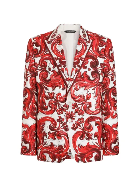 Dolce & Gabbana Sicilia light single-breasted jacket in majolica-print jacquard White G2WN5TFPTBC