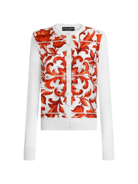 Dolce & Gabbana Maiolica-print silk and twill cardigan White FXV10TJBSP8