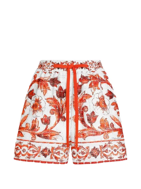 Dolce & Gabbana Majolica-print broderie anglaise lace shorts White FTDJZTGDDRB