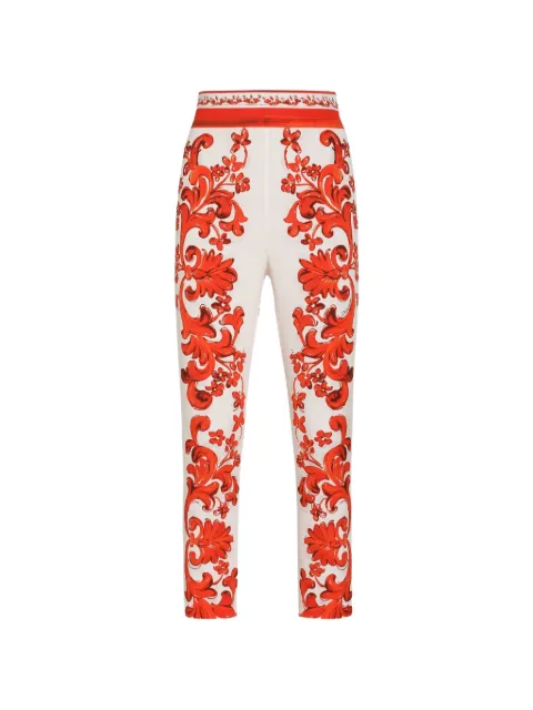 Dolce & Gabbana Majolica-print charmeuse leggings White FTDJ0TGDDRJ