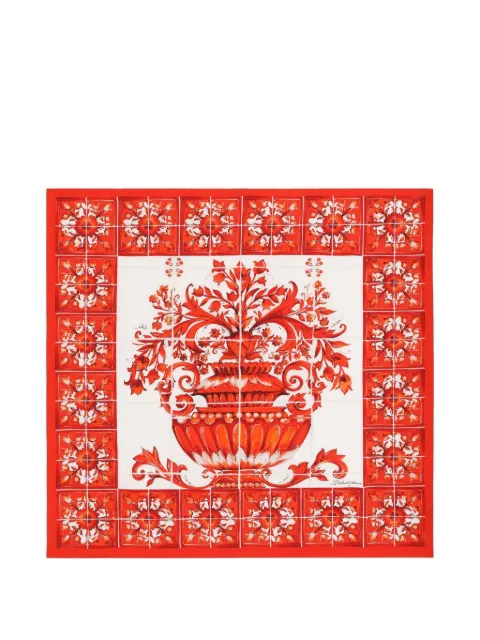 Dolce & Gabbana 90X90 Majolica-print silk twill scarf Red FN090RGDDU6