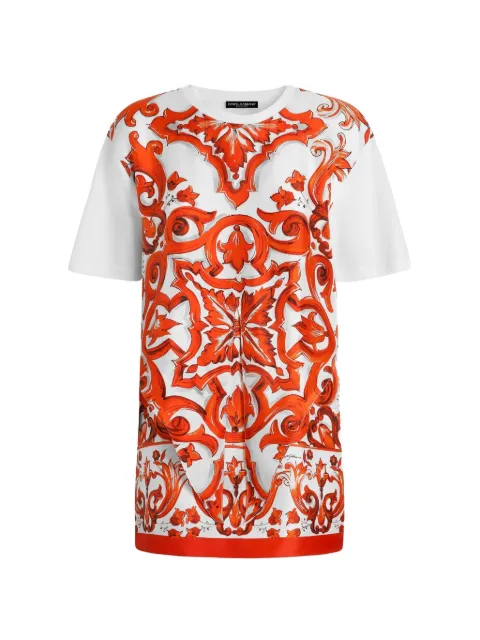 Dolce & Gabbana Majolica-print jersey and twill mini dress White F8W65TGDDT0
