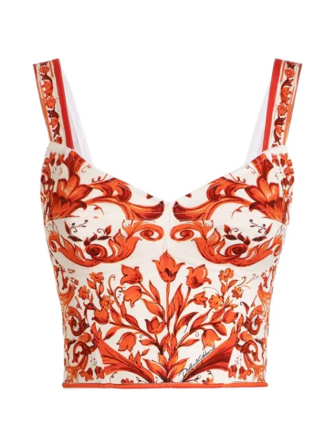 Dolce & Gabbana Majolica-print poplin top Orange F7BB1TGDDRJS9000