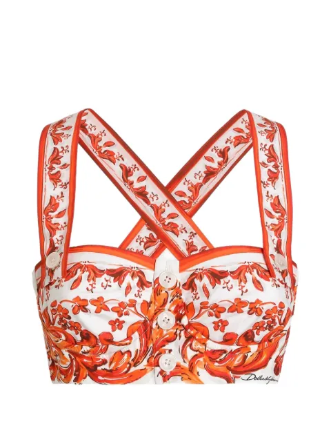 Dolce & Gabbana Majolica-print poplin bustier top White F78IUTGDDRL