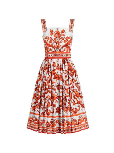 Dolce & Gabbana Majolica-print long poplin dress White F6TTJTGDDRL