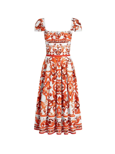 Dolce & Gabbana Majolica-print poplin dress Orange F6TVKTGDDRL
